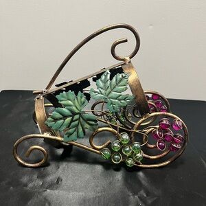 Decorative Metal Wine Caddy with Grapevine Accents